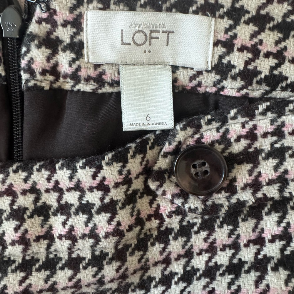 LOFT Brown and Pink houndstooth Skirt